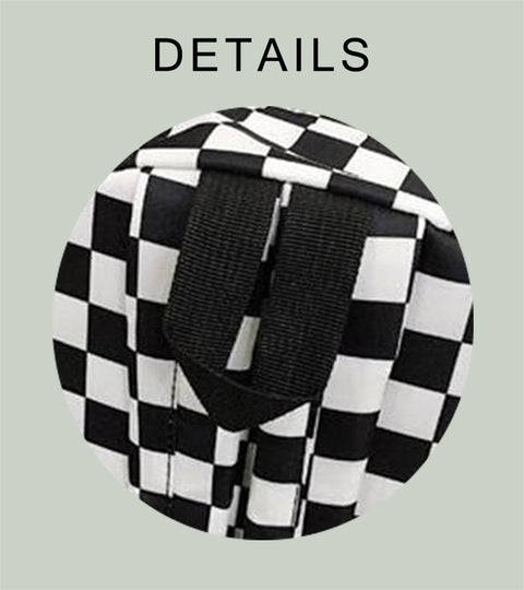 Black & White Lattice Nylon Daypack for Women High Quality Big Capacity Waterproof Backpack