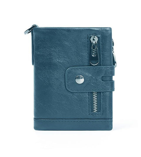 RFID 100% Genuine Leather Men Wallet Coin Purse Small Mini Card Holder Chain PORTFOLIO Portomonee Male Walet Pocket