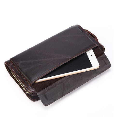Business Genuine Leather Clutch Wallet Men Long Leather Phone Bag Purse Male  Large Size Handy Coin Wallet Card Holder Money Bag