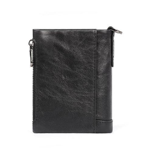 RFID 100% Genuine Leather Men Wallet Coin Purse Small Mini Card Holder Chain PORTFOLIO Portomonee Male Walet Pocket