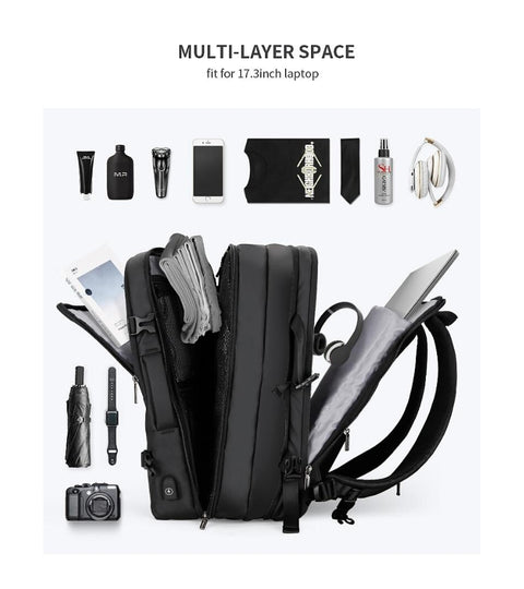 Multi-layer Space 17 inch USB Recharging Laptop Travel Male Bag Anti-thief Backpack