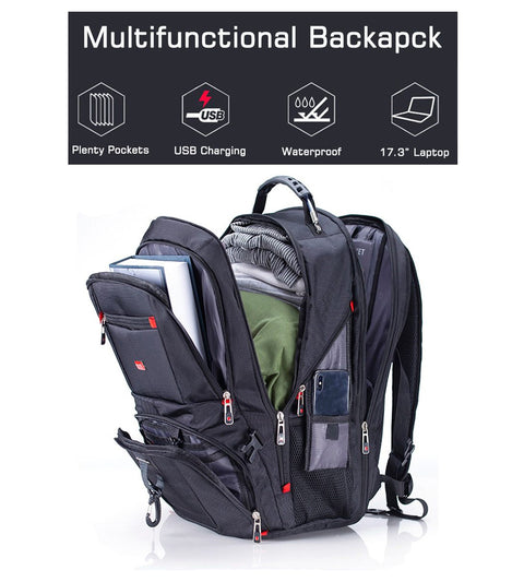 Crossten 15.3" Laptop Waterproof USB Charge Port Swiss-style Multifunctional Backpack