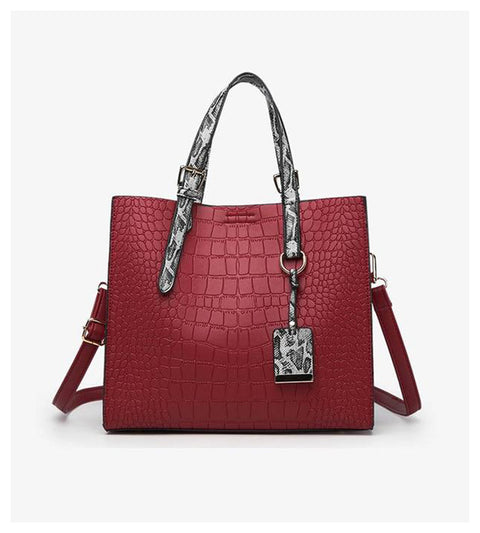 Luxury Crocodile Women Handbag Snakeskin Wide Shoulder Strap  Designer Shoulder Bag Buckle High Capacity Totes 2019