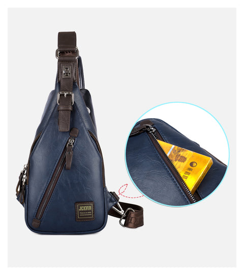 Men Fashion Crossbody Bag Theft proof Rotatable Button Open Leather Shoulder Bags Chest Waist Pack