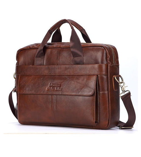 Brand Men Genuine Leather Handbags Large Leather 15" Laptop Bags Briefcases Casual Messenger Bag Business Men's Travel Bags