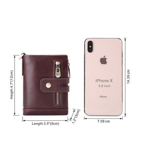 RFID 100% Genuine Leather Men Wallet Coin Purse Small Mini Card Holder Chain PORTFOLIO Portomonee Male Walet Pocket