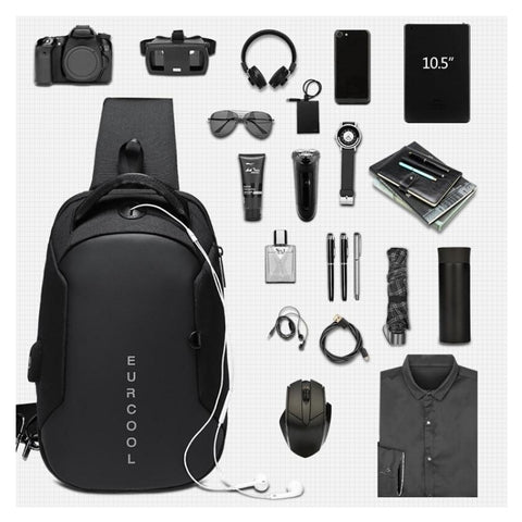 Multifunction Crossbody Bags Men USB Charging Chest Pack Water Repellent Shoulder Bag