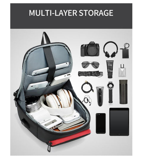 Men Chest bag for 9.7" iPad USB Charging Short Trip Messenger Bags Water Repellent Crossbody Bag