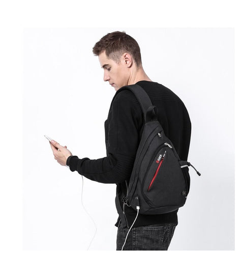 Male Women Shoulder Bag USB Charge  Anti theft Chest Bag large capacity 10.5" Crossbody Bag