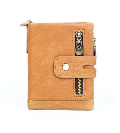 RFID 100% Genuine Leather Men Wallet Coin Purse Small Mini Card Holder Chain PORTFOLIO Portomonee Male Walet Pocket