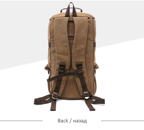 Scione Men Large Capacity Cylinder Backpacks Canvas Luggage Shoulder Bags Duffle Travel Waterproof Solid Leather Casual Case