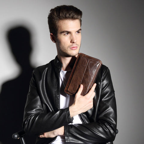 Quality Cowhide Men Clutch Wallets Genuine Leather Long Purses Business Large Capacity Wallet Double Zipper Phone Bag For Male
