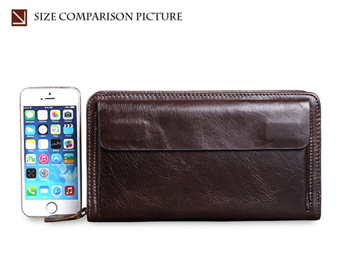 Quality Cowhide Men Clutch Wallets Genuine Leather Long Purses Business Large Capacity Wallet Double Zipper Phone Bag For Male