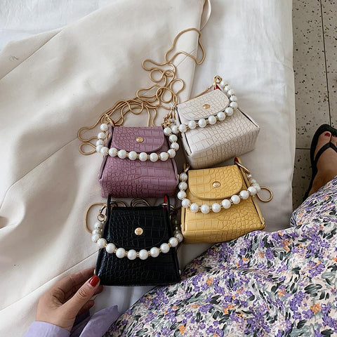 Super Mini Stone Pattern PU Leather Crossbody Bag For Women 2020 Luxury Pearl Design Handbags
