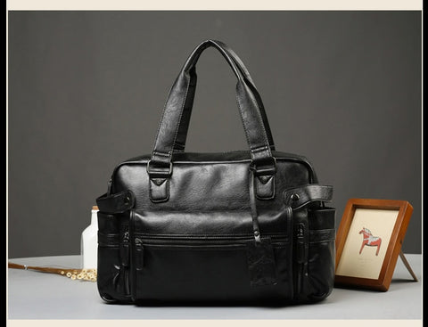 WEIXIER Men New Brand Fashion PU Leather Large Capacity Men Travel Bag Multifunctional Casual Man Shoulder Fashion Bags