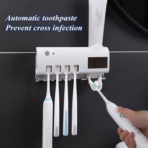 Uv Sanitiser Solar Toothbrush Disinfection Cleaner Wall Mounted Automatic Toothpaste Dispenser