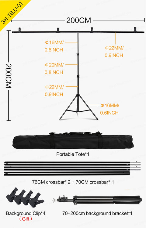 T-Shape Portable Background Backdrop Support Stand Kit 6.5ft Wide 6.5ft Tall Adjustable Photo Backdrop Stand with Spring Clamps