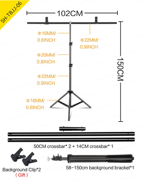 T-Shape Portable Background Backdrop Support Stand Kit 6.5ft Wide 6.5ft Tall Adjustable Photo Backdrop Stand with Spring Clamps