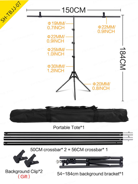 T-Shape Portable Background Backdrop Support Stand Kit 6.5ft Wide 6.5ft Tall Adjustable Photo Backdrop Stand with Spring Clamps